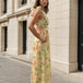 Cleo Chiffon Maxi Dress Yellow Print Front
