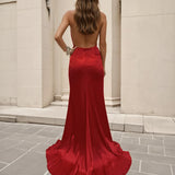 Corine Satin Formal Gown - Red Back