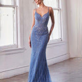 Lotus Beaded Gown - Blue