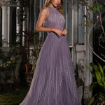 Beatrix High Neck Embroidered Gown - Purple