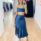 Dahlia Satin Skirt - Navy