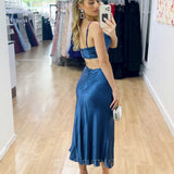 Dahlia Satin Skirt - Navy