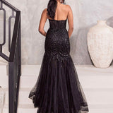 Daisy Beaded Strapless Gown - Black