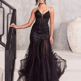 Daisy Beaded Strapless Gown - Black