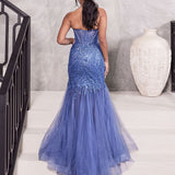 Daisy Beaded Strapless Gown - Lapis Blue