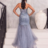 Daisy Beaded Strapless Gown - Smoky Blue