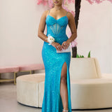 Dalette Sequin Corset Gown - Aqua