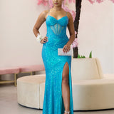 Dalette Sequin Corset Gown - Aqua