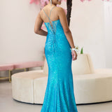 Dalette Sequin Corset Gown - Aqua