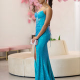 Dalette Sequin Corset Gown - Aqua