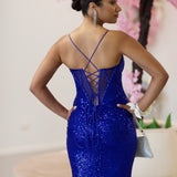 Dalette Sequin Corset Gown - Cobalt