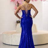 Dalette Sequin Corset Gown - Cobalt