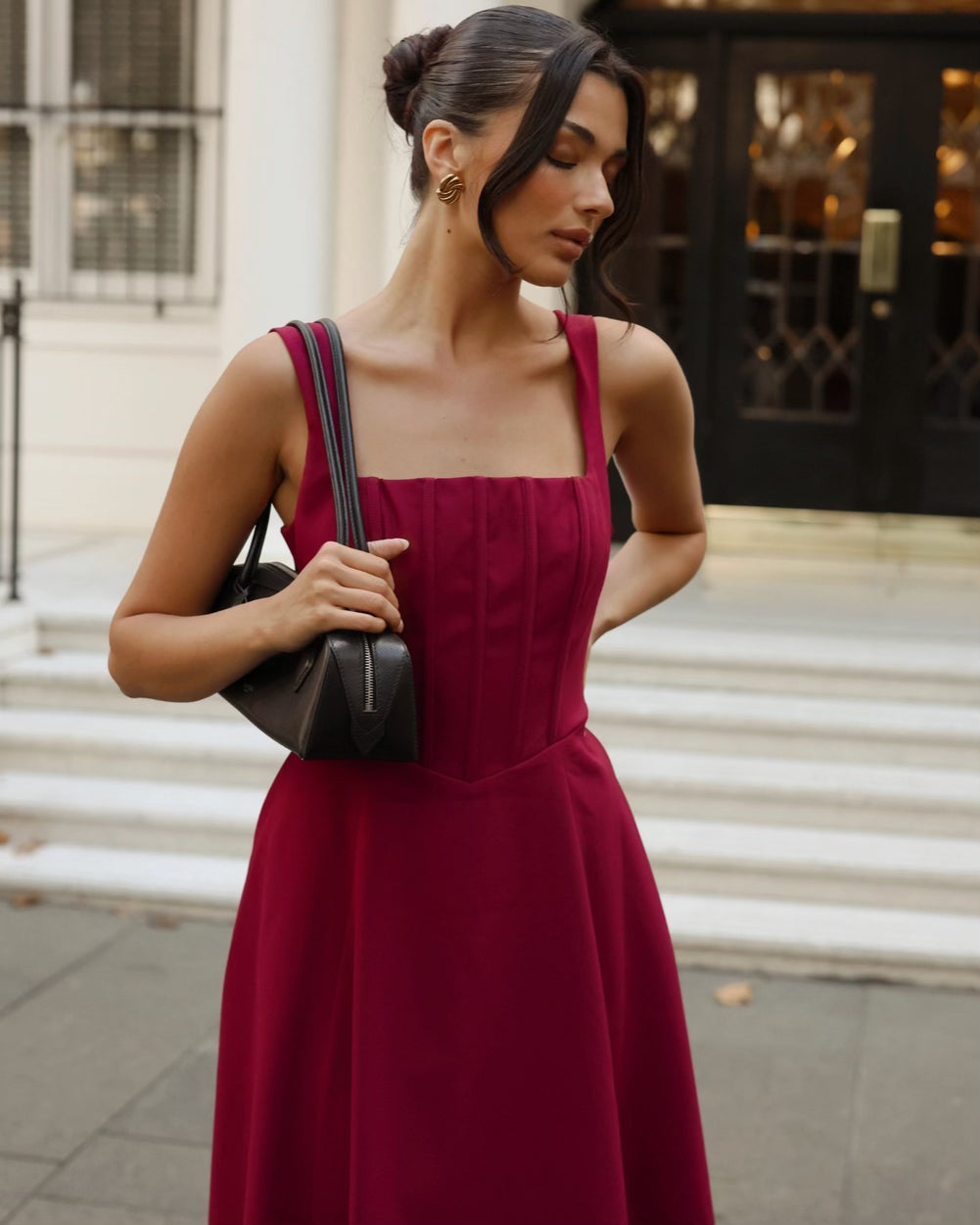 Danielle Midi Corset Dress Wine Front