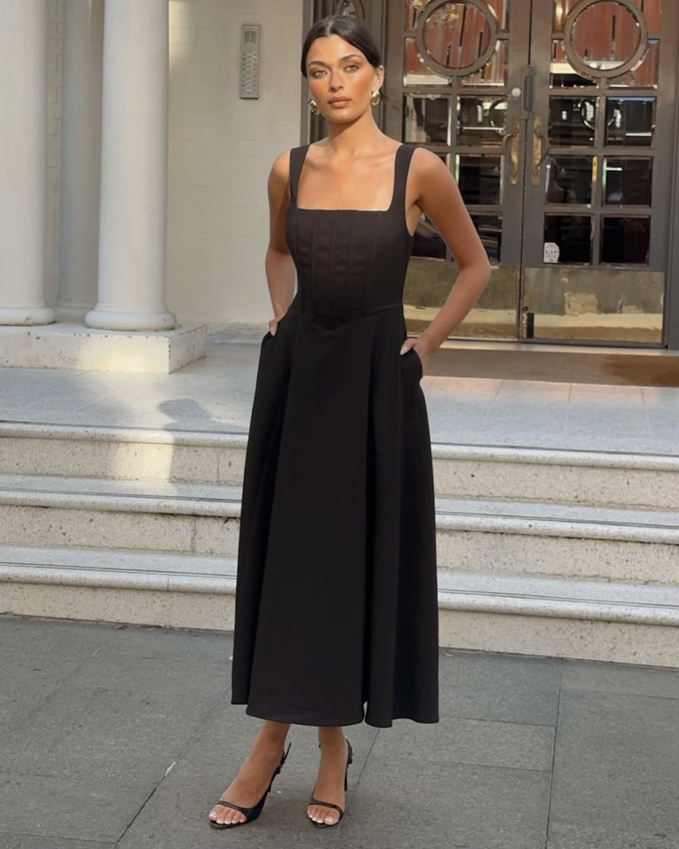Danielle Midi Corset Dress Black Front