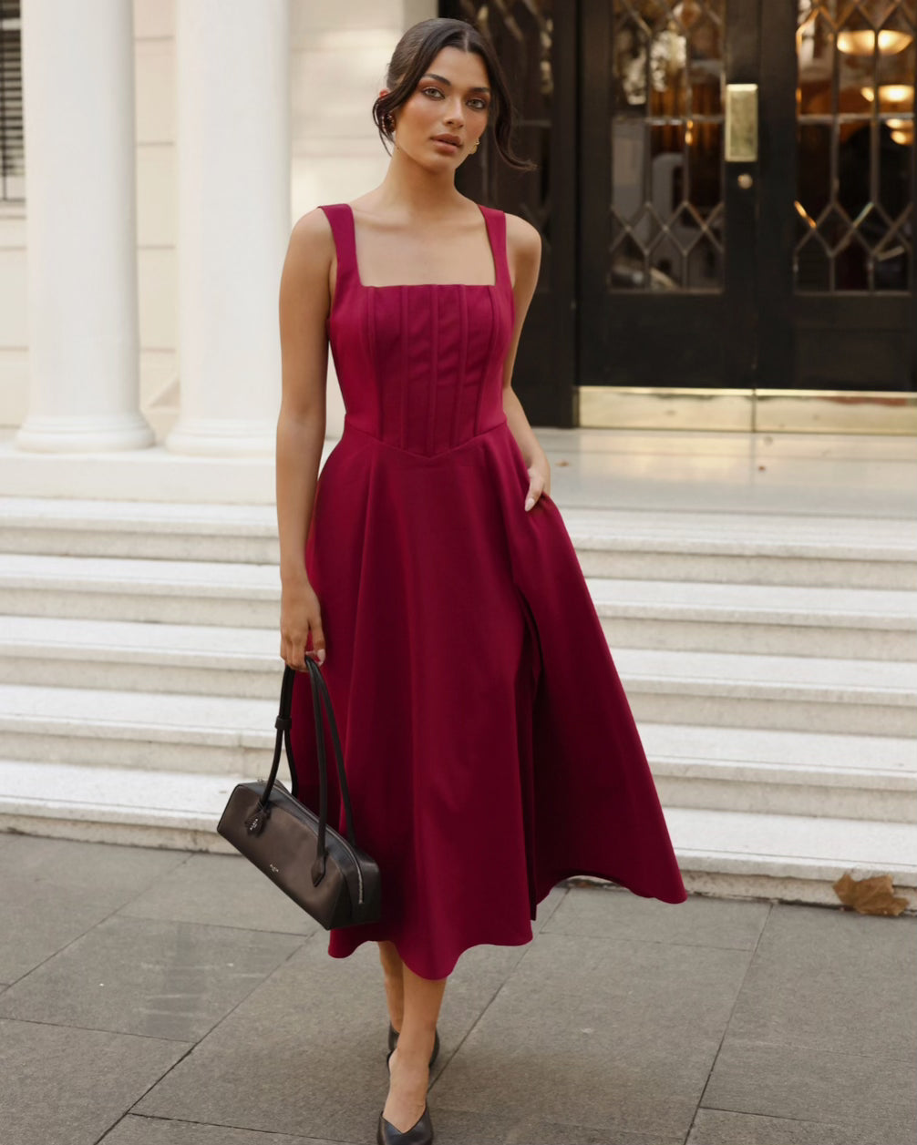 Danielle Midi Corset Dress Wine Front