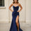 Darlia Glitter Corset Fitted Gown Formal Navy