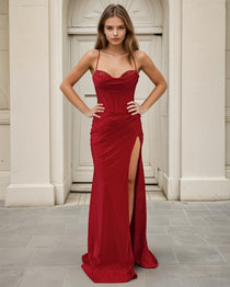 Darlia Glitter Corset Fitted Gown Formal Red
