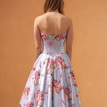 Donatella Satin Corset Gown Pale Blue Floral Back