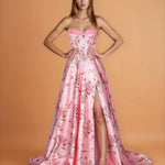 Donatella Satin Corset Gown Pink Floral Front