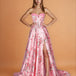 Donatella Satin Corset Gown Pink Floral Front