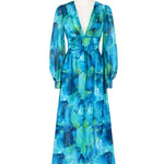 Georgie ChiffonMidi Dress  - Blue Green Print