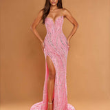 Elana Sweetheart Beaded Gown - Pink/Silver