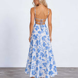 Elara Floral Maxi Dress - Blue/White