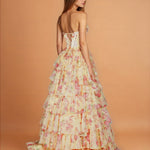 Elizabetta Layered Corset Gown Yellow Floral Back