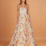 Elizabetta Layered Corset Gown Yellow Floral Front