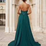 Clarisse Satin Corset Gown Emerald Back