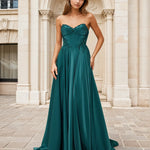 Clarisse Satin Corset Gown Emerald Front