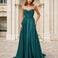 Clarisse Satin Corset Gown Emerald Front