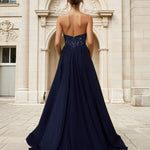 Elise Satin Corset Gown Navy Back