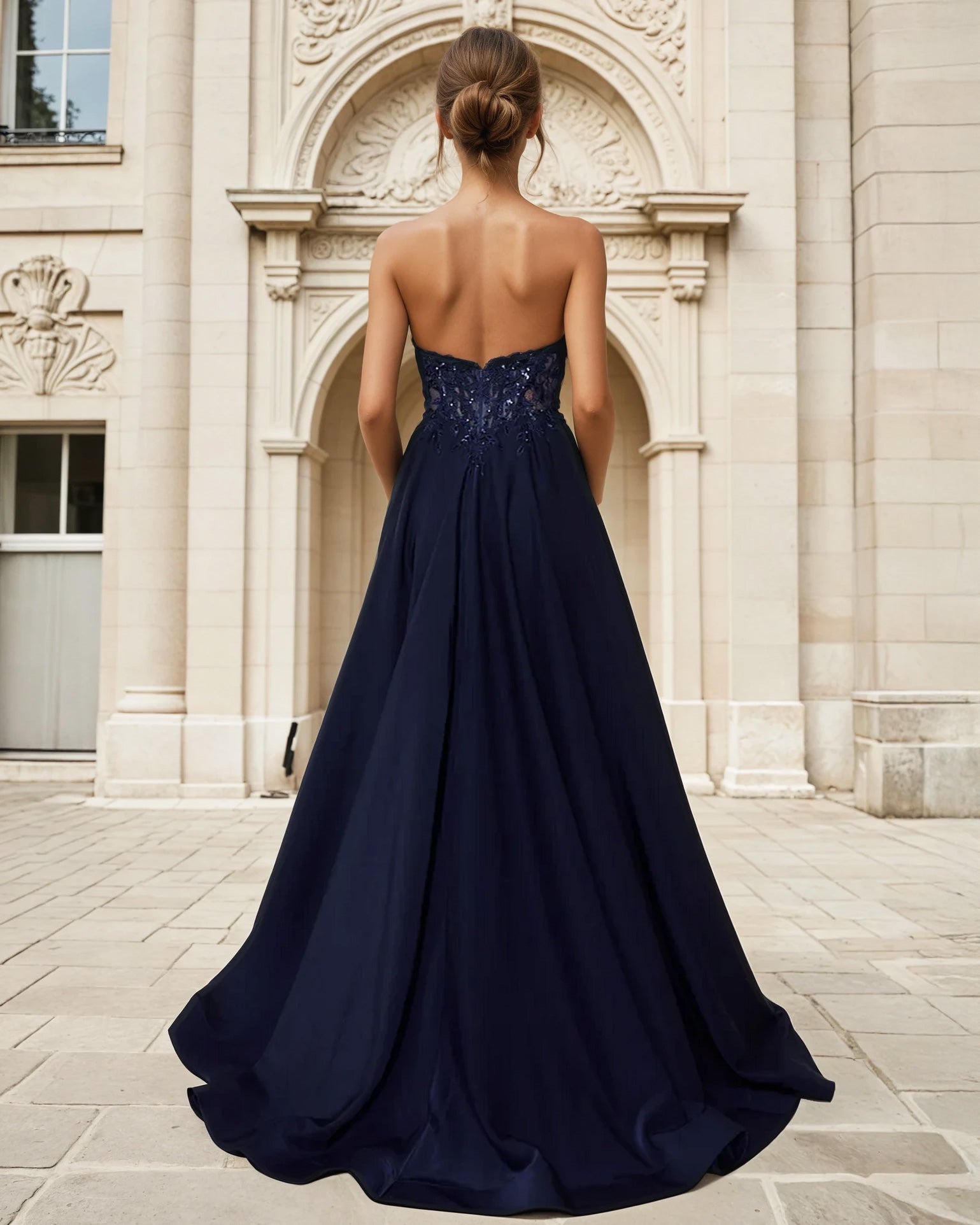 Elise Satin Corset Gown Navy Back