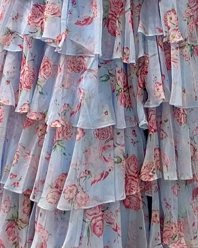 Elizabetta Layered Corset Gown Pale Blue Floral Fabric