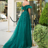 Emmett Off Shoulder Beaded Gown - Emerald