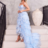 Esme Ruffle Gown - Light Blue