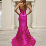 Ester Strapless Corset Formal Gown - Hot Pink Back