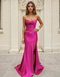 Ester Strapless Corset Gown - Hot Pink Front