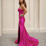 Ester Strapless Corset Formal Gown - Hot Pink Side