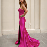 Ester Strapless Corset Formal Gown - Hot Pink Side