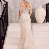 Esther Off Shoulder Beaded Gown - Platinum