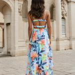 Evangeline Floral Maxi Dress Blue Print Back