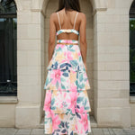 Evangeline Floral Maxi Dress White Print Back