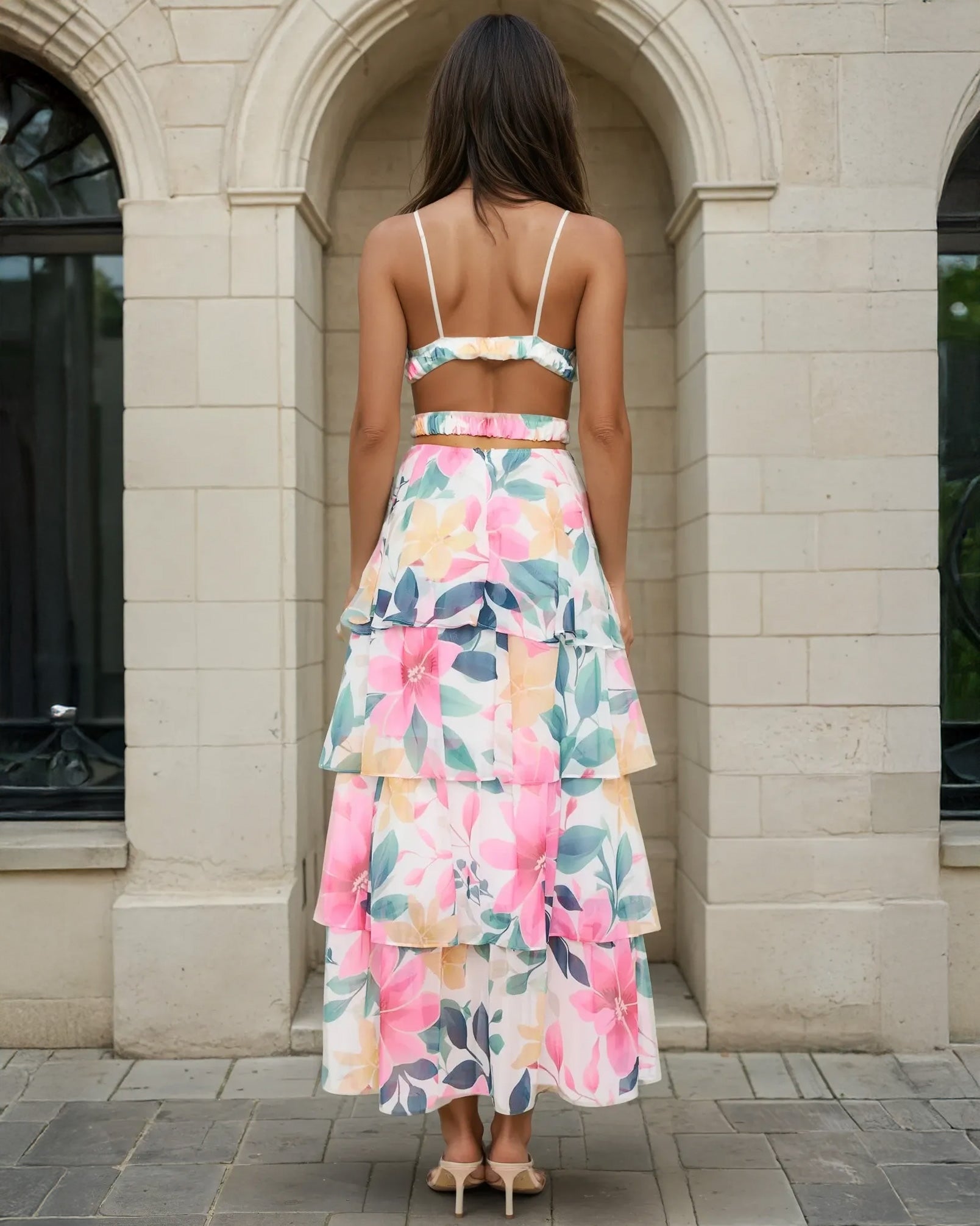 Evangeline Floral Maxi Dress White Print Back