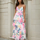 Evangeline Floral Maxi Dress White Print Front