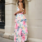 Evangeline Floral Maxi Dress White Print Back