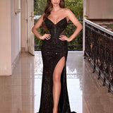 Irene Strapless Beaded Gown - Black