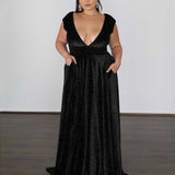 Sabrina Glittery Velvet Gown - Black Glitter