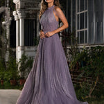 Beatrix High Neck Embroidered Gown - Purple